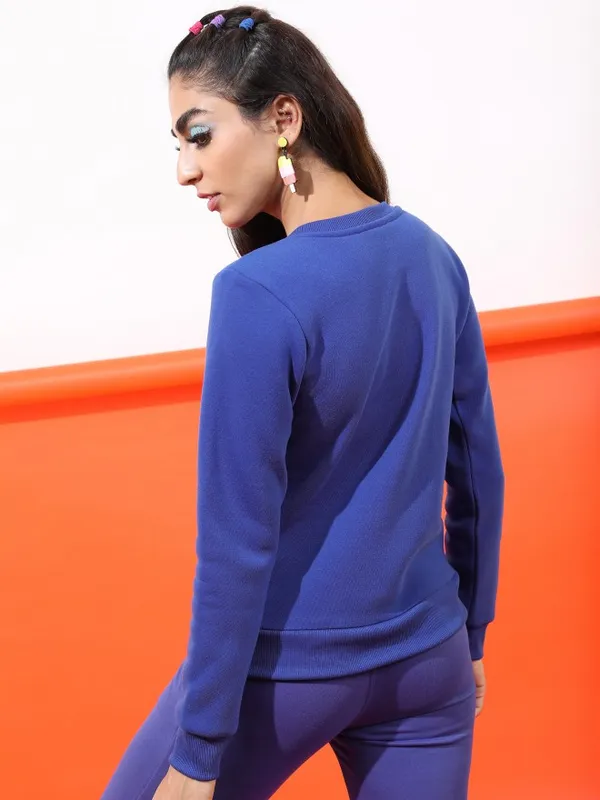 Tokyo Talkies Women Blue Solid Pullover Round Neck Sweatshirts