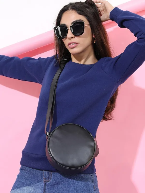  Tokyo Talkies Women Navy Blue Solid Pullover Round Neck Sweatshirts