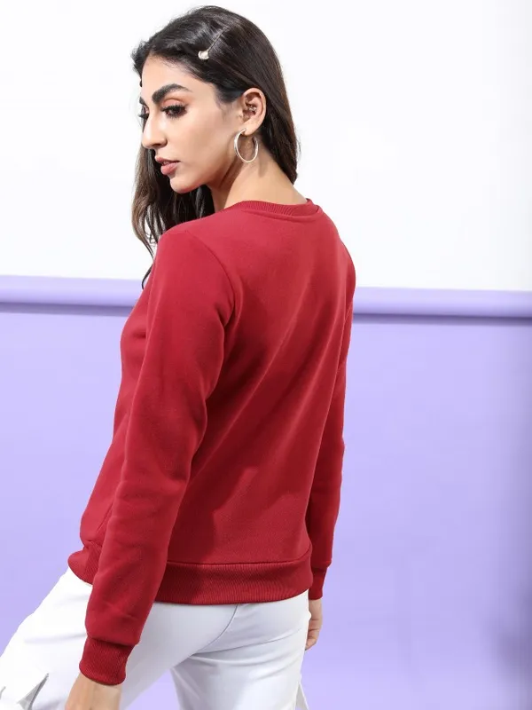  Tokyo Talkies Women Maroon Solid Pullover Round Neck Sweatshirts
