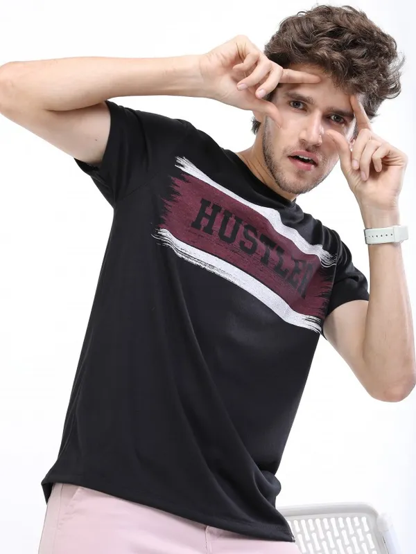  Ketch Men Black Printed Round Neck T-Shirts