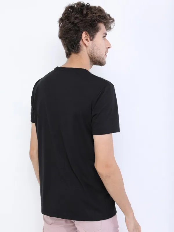  Ketch Men Black Printed Round Neck T-Shirts
