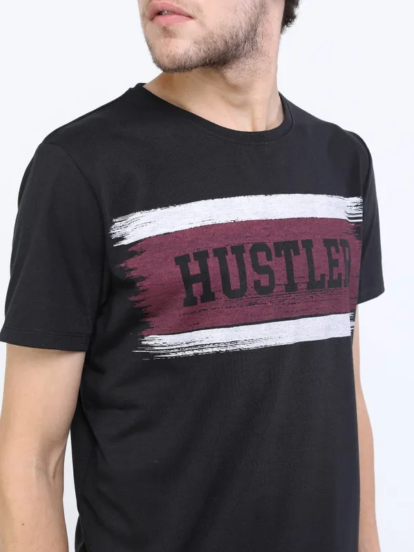  Ketch Men Black Printed Round Neck T-Shirts