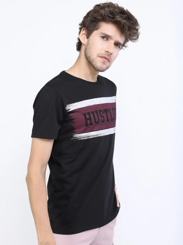  Ketch Men Black Printed Round Neck T-Shirts