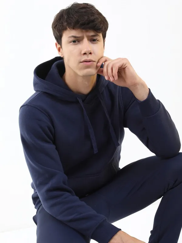  Ketch Men Navy Blue Hood Pullover Sweatshirts