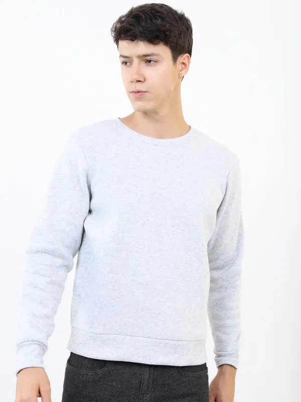  Ketch Men Grey Round Neck Pullover Sweatshirts