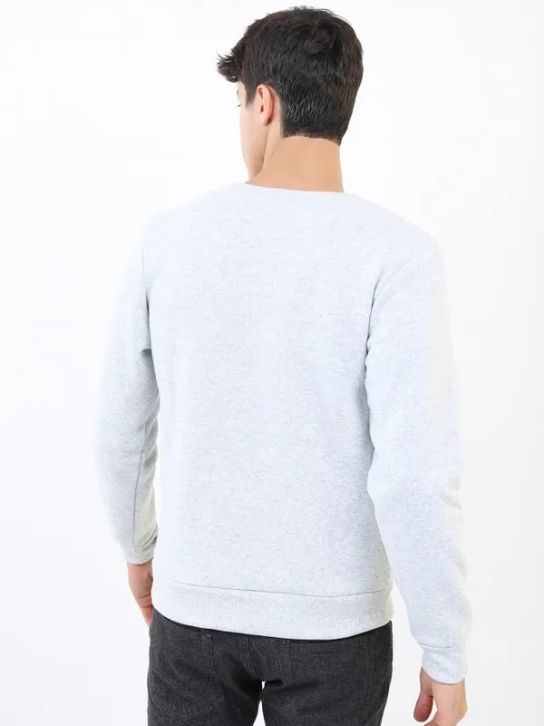  Ketch Men Grey Round Neck Pullover Sweatshirts