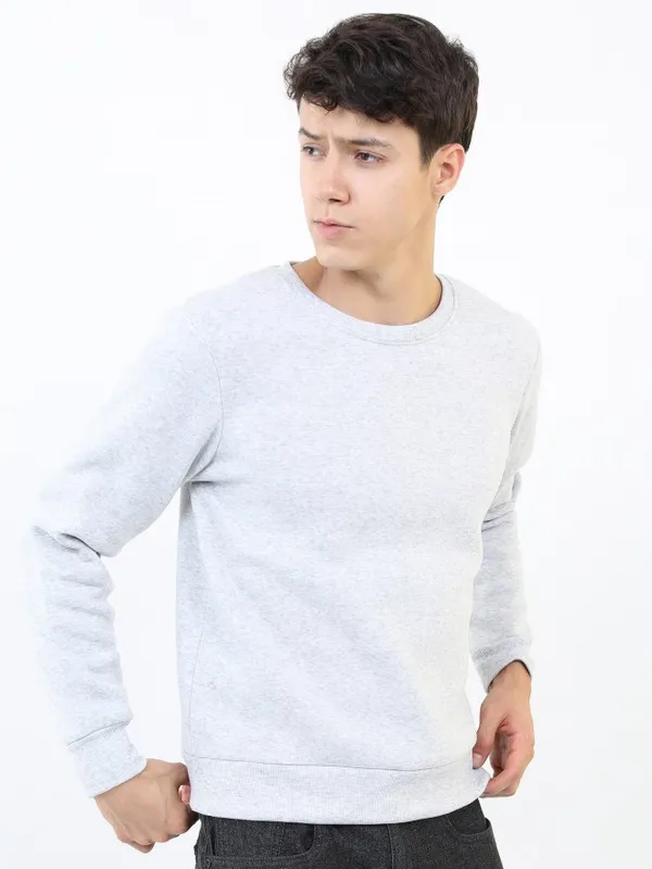  Ketch Men Grey Round Neck Pullover Sweatshirts