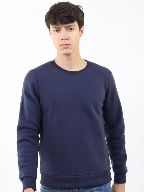  Ketch Men Navy Blue Round Neck Pullover Sweatshirts