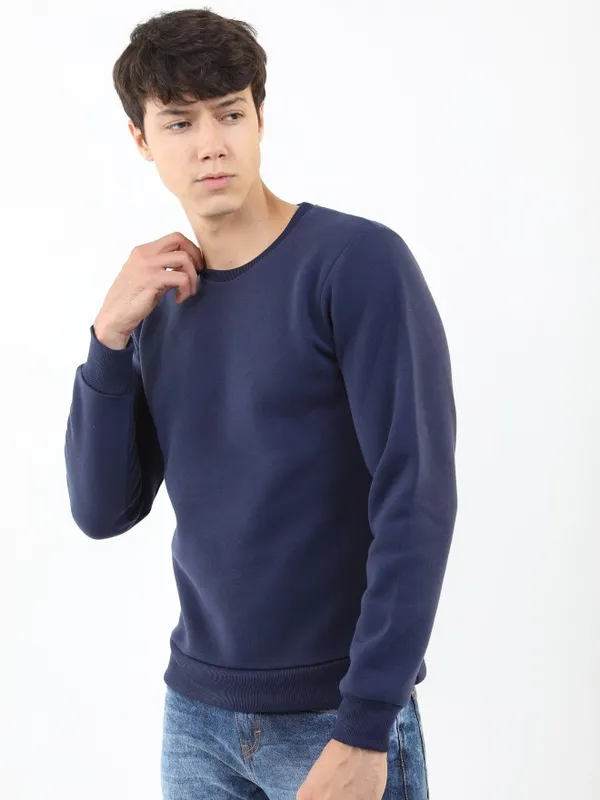  Ketch Men Navy Blue Round Neck Pullover Sweatshirts