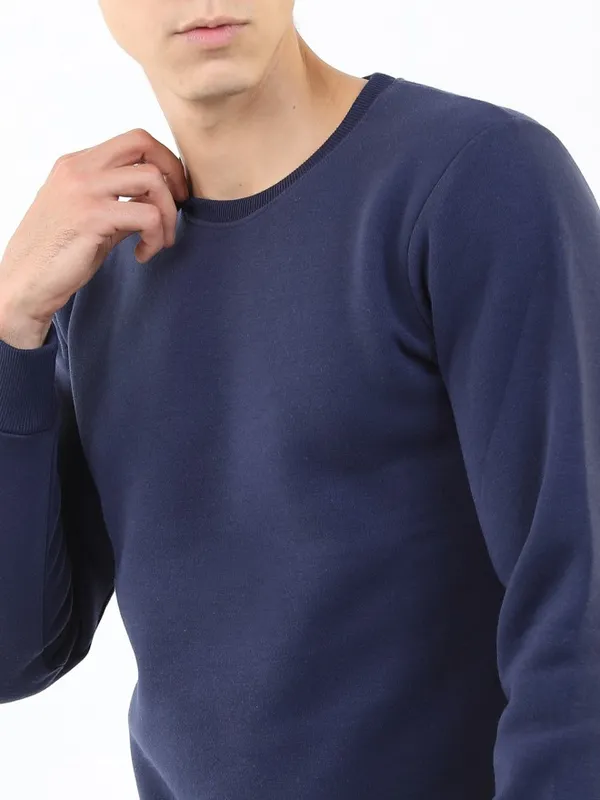  Ketch Men Navy Blue Round Neck Pullover Sweatshirts