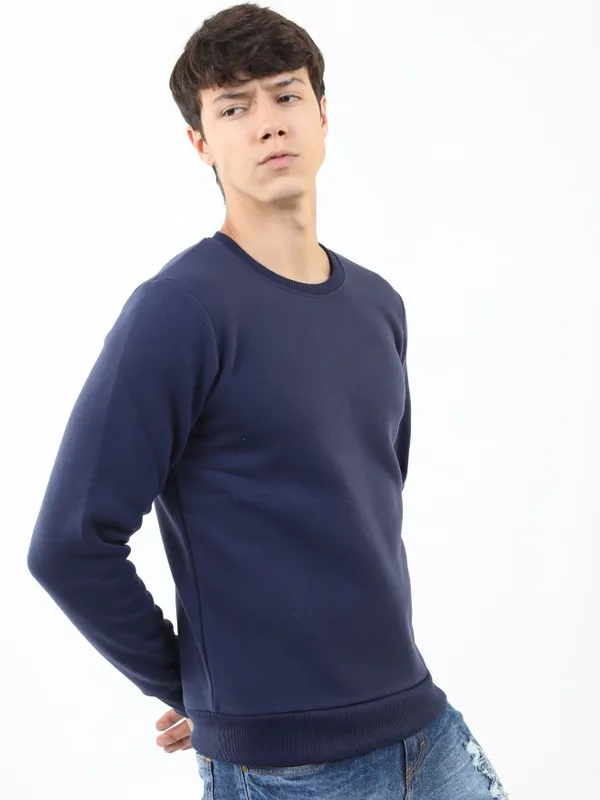  Ketch Men Navy Blue Round Neck Pullover Sweatshirts
