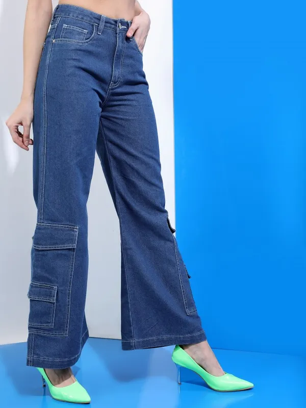  Tokyo Talkies Women Blue Wide Leg Clean Look Jeans