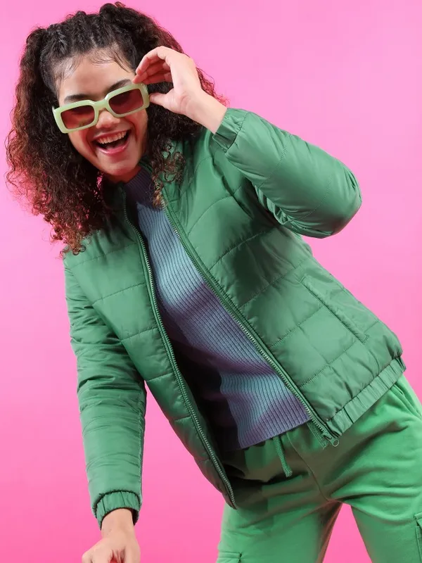  Tokyo Talkies Women Green Puffer Jacket Jackets