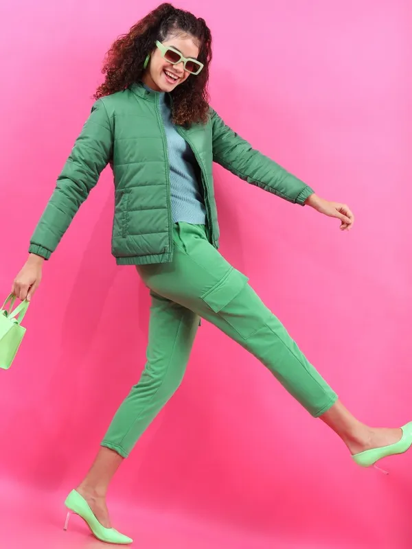  Tokyo Talkies Women Green Puffer Jacket Jackets
