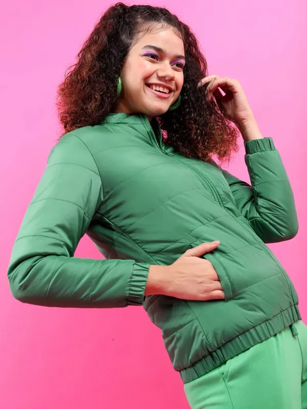  Tokyo Talkies Women Green Puffer Jacket Jackets