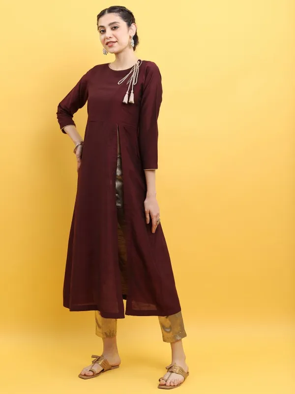  Vishudh Women Burgundy Solid A-Line Kurtas