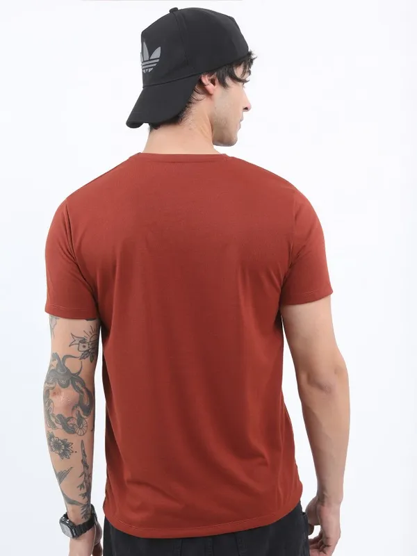  Ketch Men Maroon Printed Round Neck T-Shirts