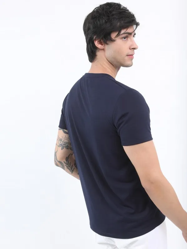  Ketch Men Navy Blue Printed Round Neck T-Shirts