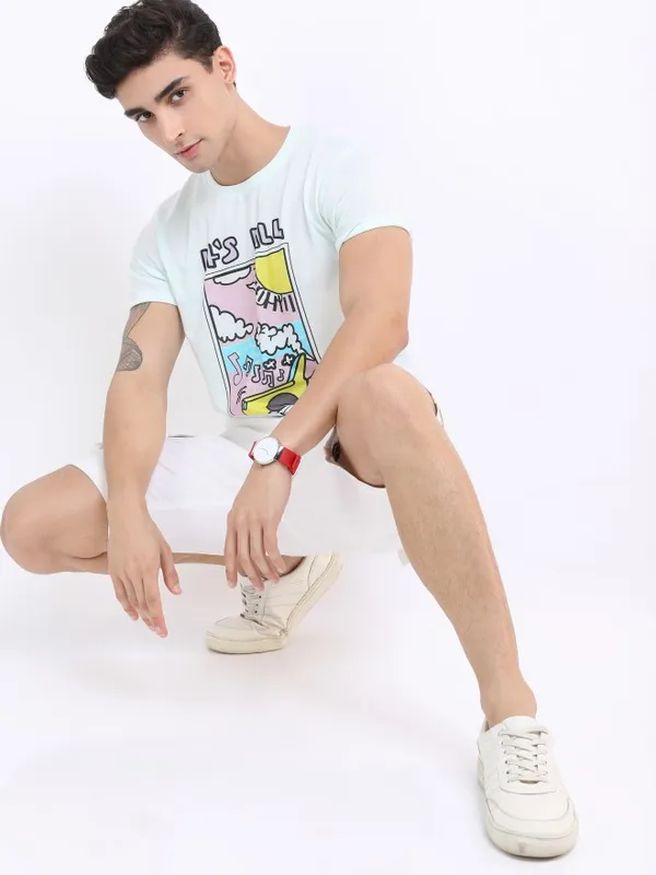  Ketch Men Sage Printed Round Neck T-Shirts