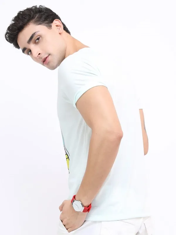  Ketch Men Sage Printed Round Neck T-Shirts