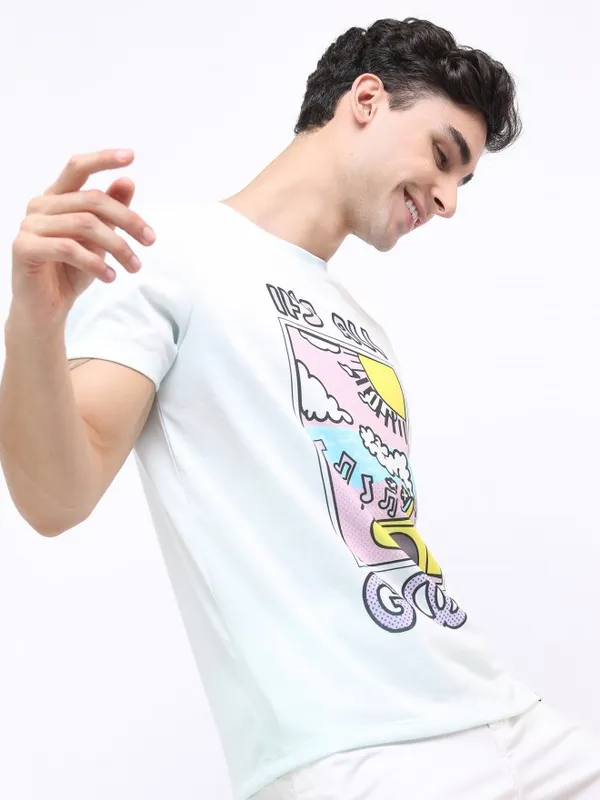  Ketch Men Sage Printed Round Neck T-Shirts