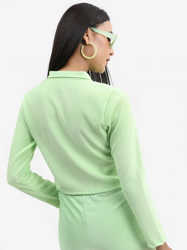Tokyo Talkies Women Green Solid Shirt Style Top
