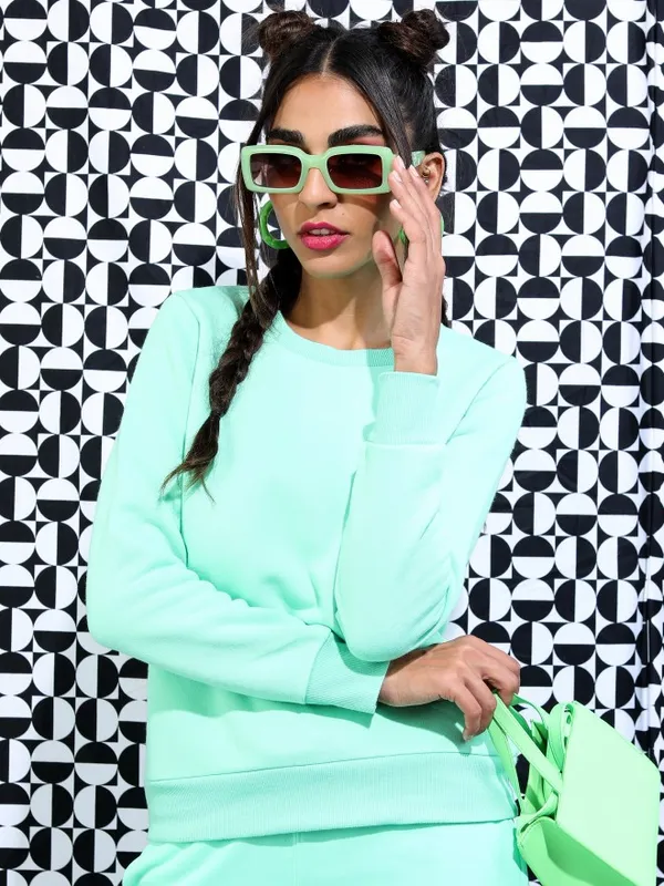  Ketch Women Green Round Neck Sweatshirts