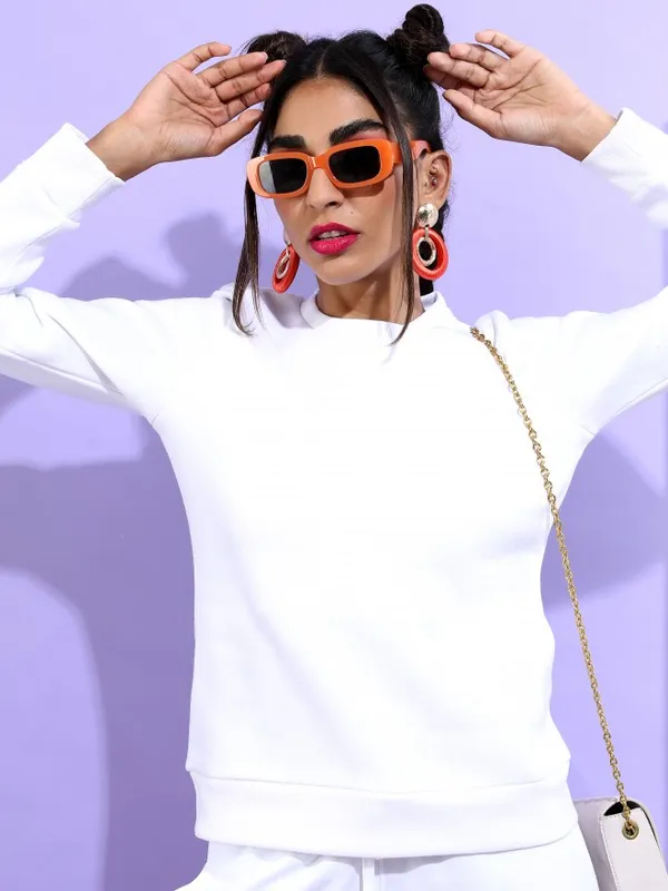  Ketch Women White Round Neck Sweatshirts