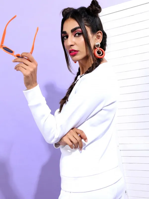  Ketch Women White Round Neck Sweatshirts