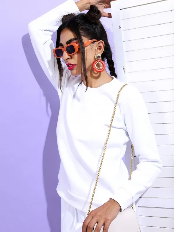  Ketch Women White Round Neck Sweatshirts