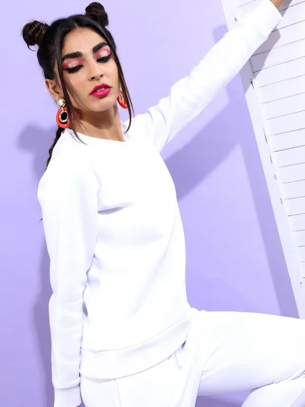  Ketch Women White Round Neck Sweatshirts