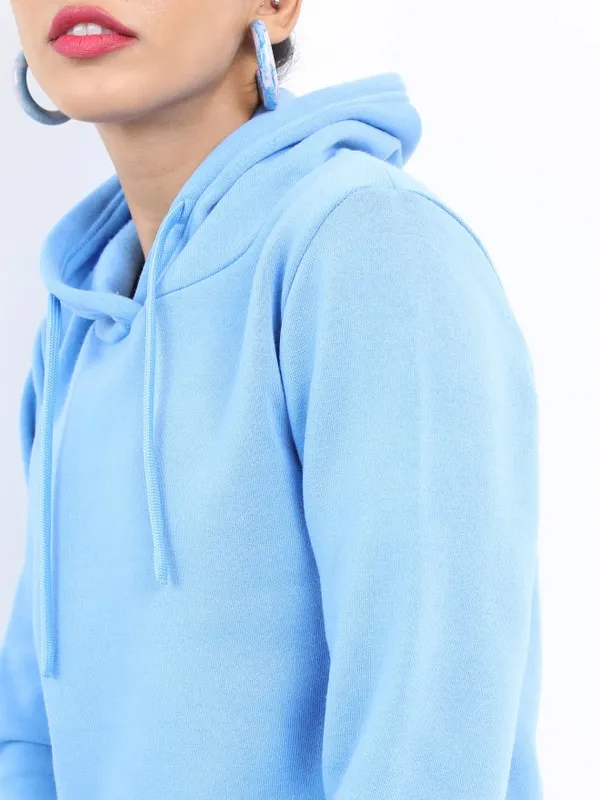  Ketch Women Blue Solid Pullover Hood Sweatshirts