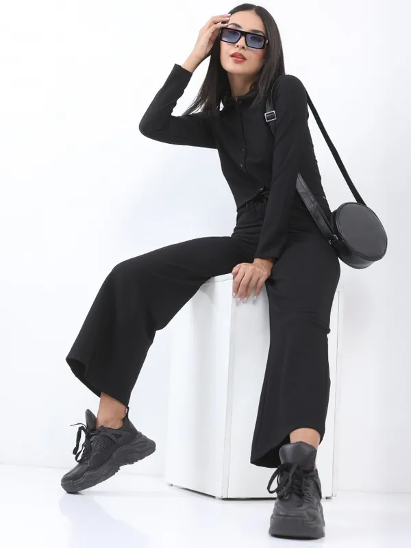  Tokyo Talkies Women Black Solid Regular Fit Casual Trousers