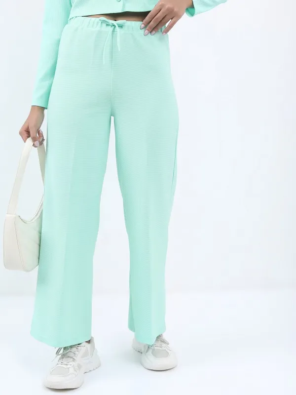  Tokyo Talkies Women Blue Solid Regular Fit Casual Trousers
