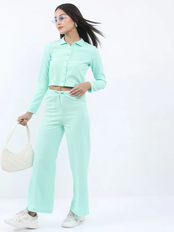  Tokyo Talkies Women Blue Solid Regular Fit Casual Trousers