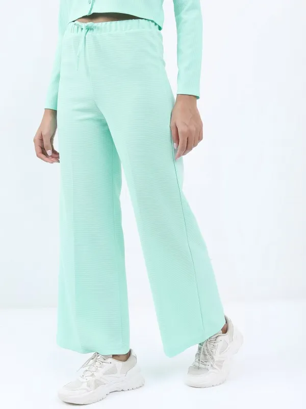  Tokyo Talkies Women Blue Solid Regular Fit Casual Trousers