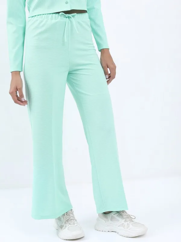  Tokyo Talkies Women Blue Solid Regular Fit Casual Trousers