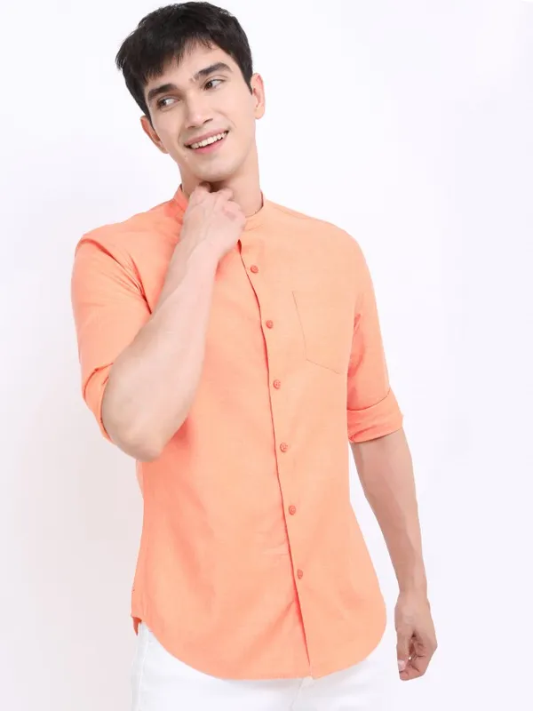  Ketch Men Beige Solid Slim Fit Casual Shirts