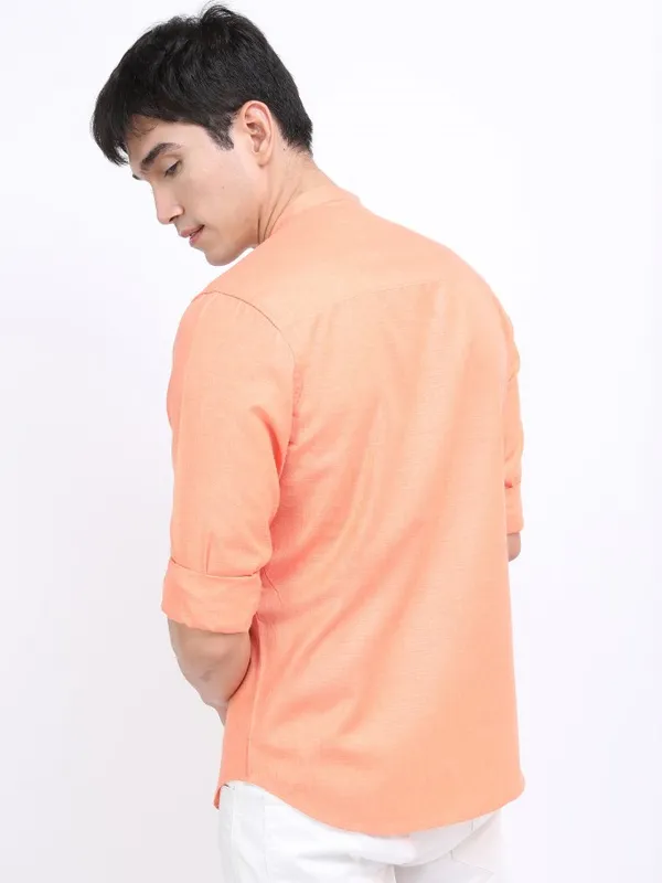  Ketch Men Beige Solid Slim Fit Casual Shirts