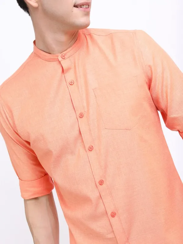  Ketch Men Beige Solid Slim Fit Casual Shirts