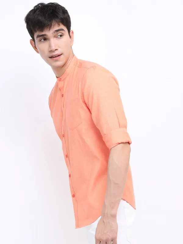  Ketch Men Beige Solid Slim Fit Casual Shirts