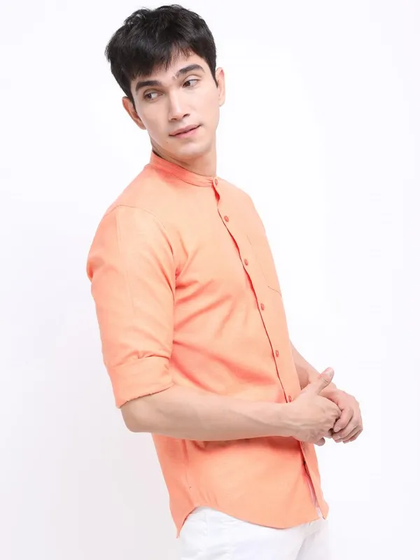  Ketch Men Beige Solid Slim Fit Casual Shirts