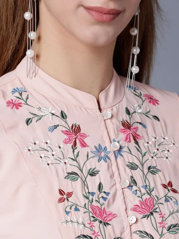  Vishudh Women Beige Embroidered Straight Kurtas