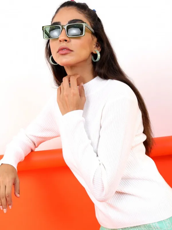  Tokyo Talkies Women White Round Neck Sweaters