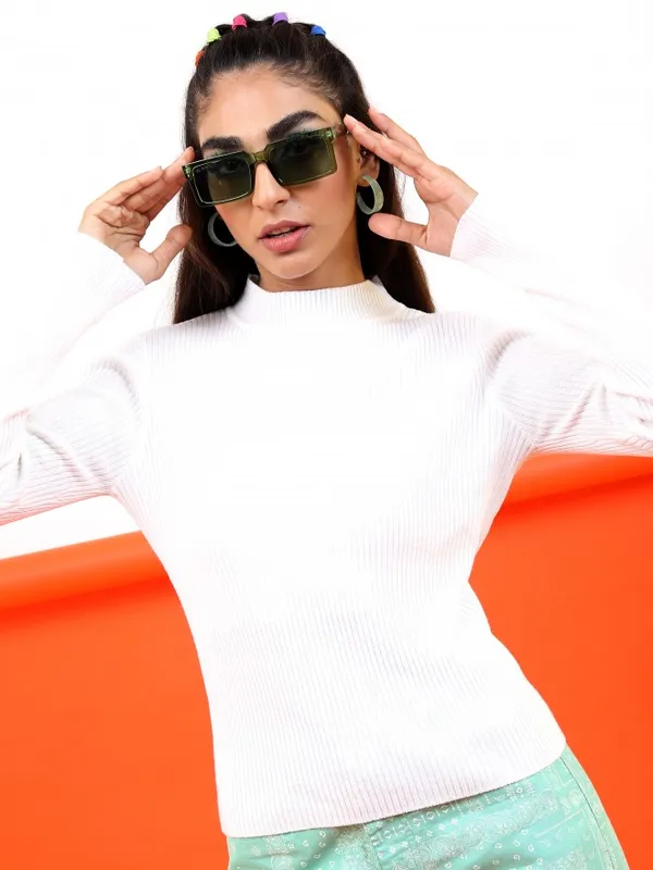  Tokyo Talkies Women White Round Neck Sweaters