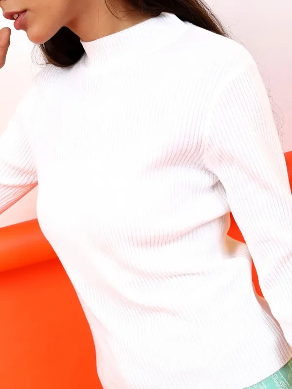  Tokyo Talkies Women White Round Neck Sweaters