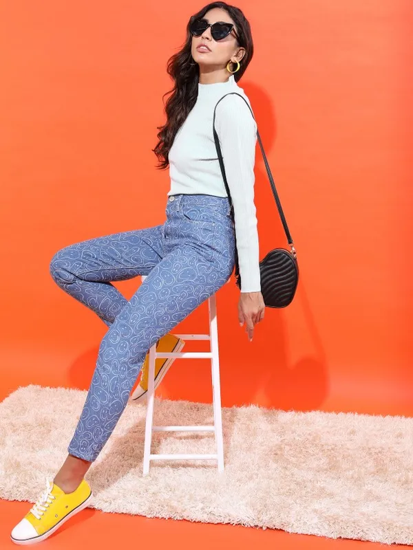 Tokyo Talkies Women Blue High Neck Sweaters