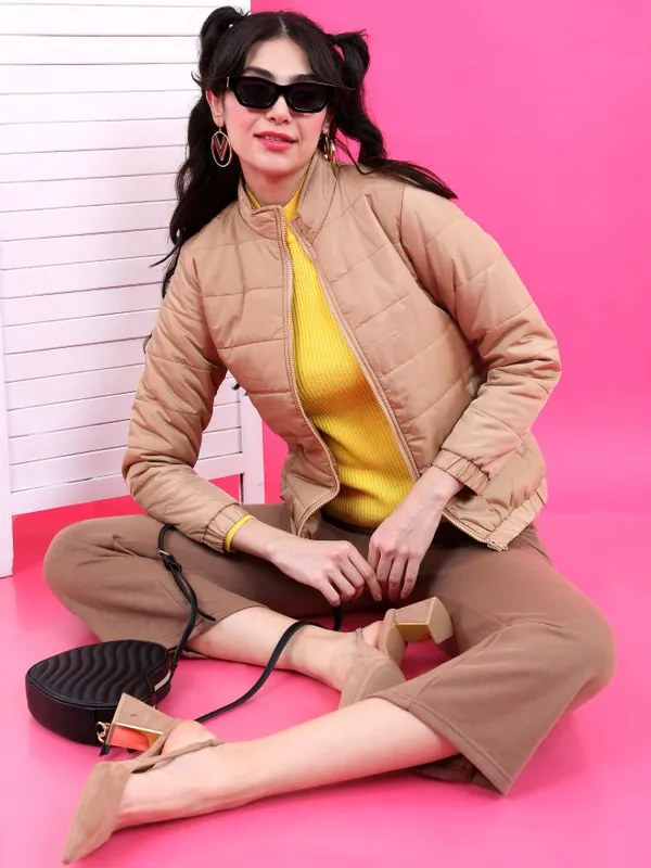 Tokyo Talkies Women Yellow High Neck Sweaters