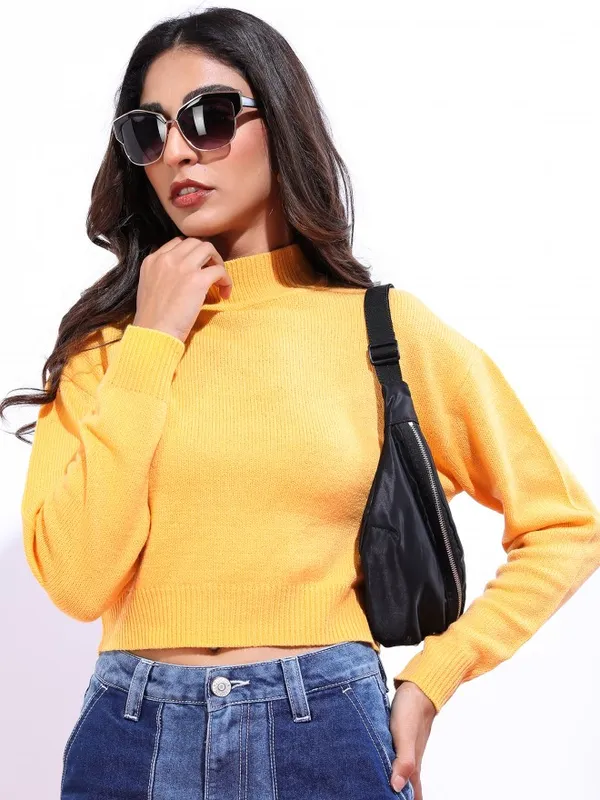  Tokyo Talkies Women Mustard High Neck Sweaters