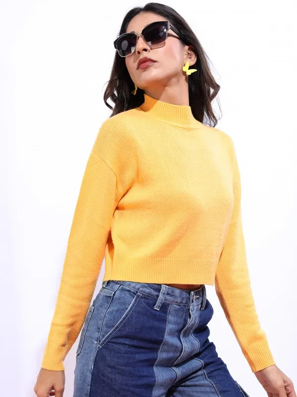  Tokyo Talkies Women Mustard High Neck Sweaters